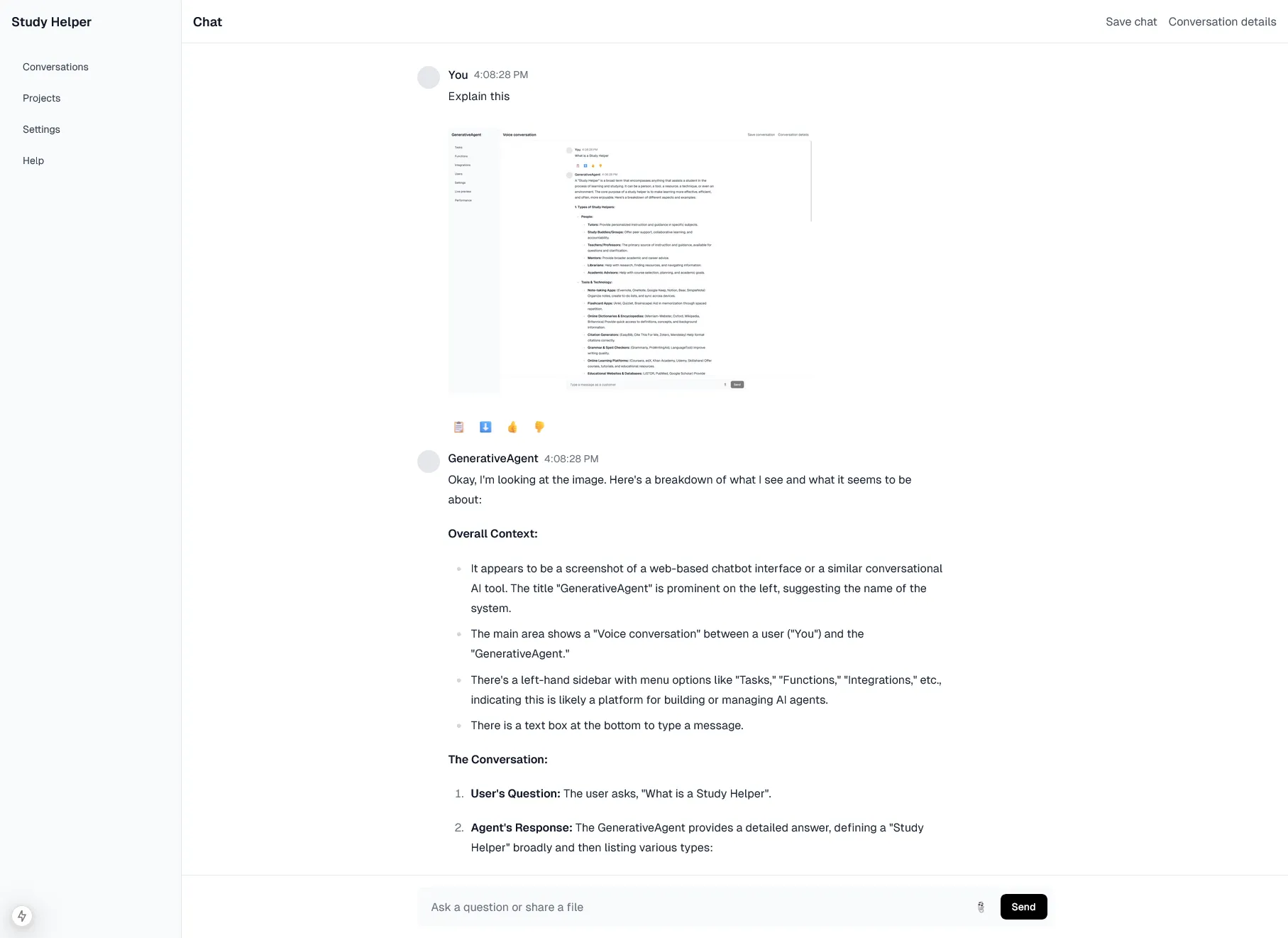 AI chat app visual representation of the study helper