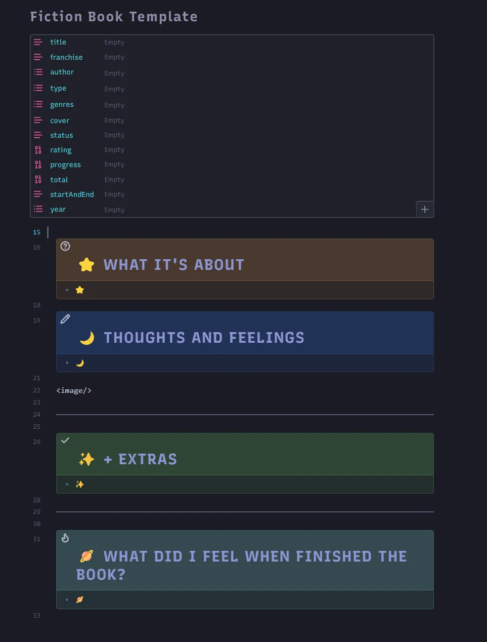 Obsidian Shimmering Focus theme displayed via a template file